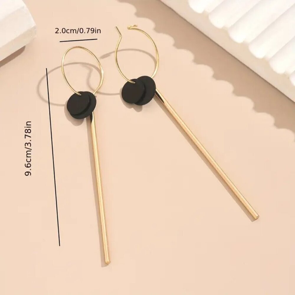 NEW Gold hoop earrings, black dangle earrings, gold and black jewelry - Picture 4 of 4